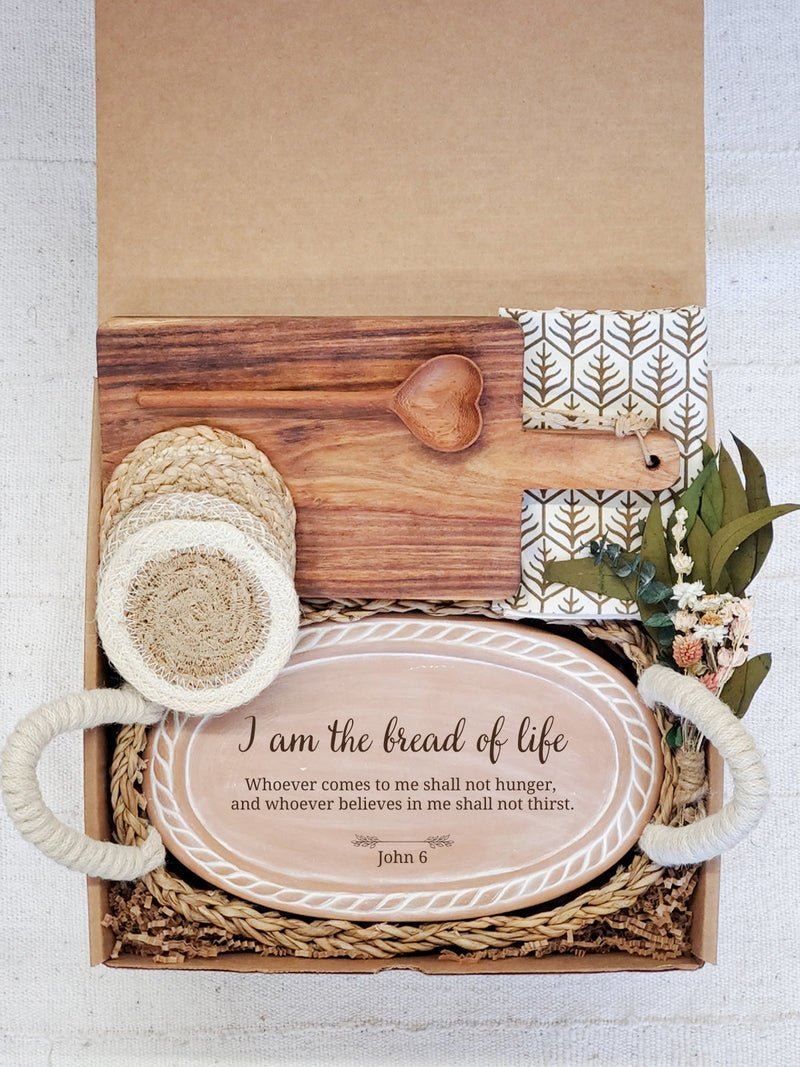 Bread Warmer Gift Box With Wooden Board and Spoon - Bible Oval