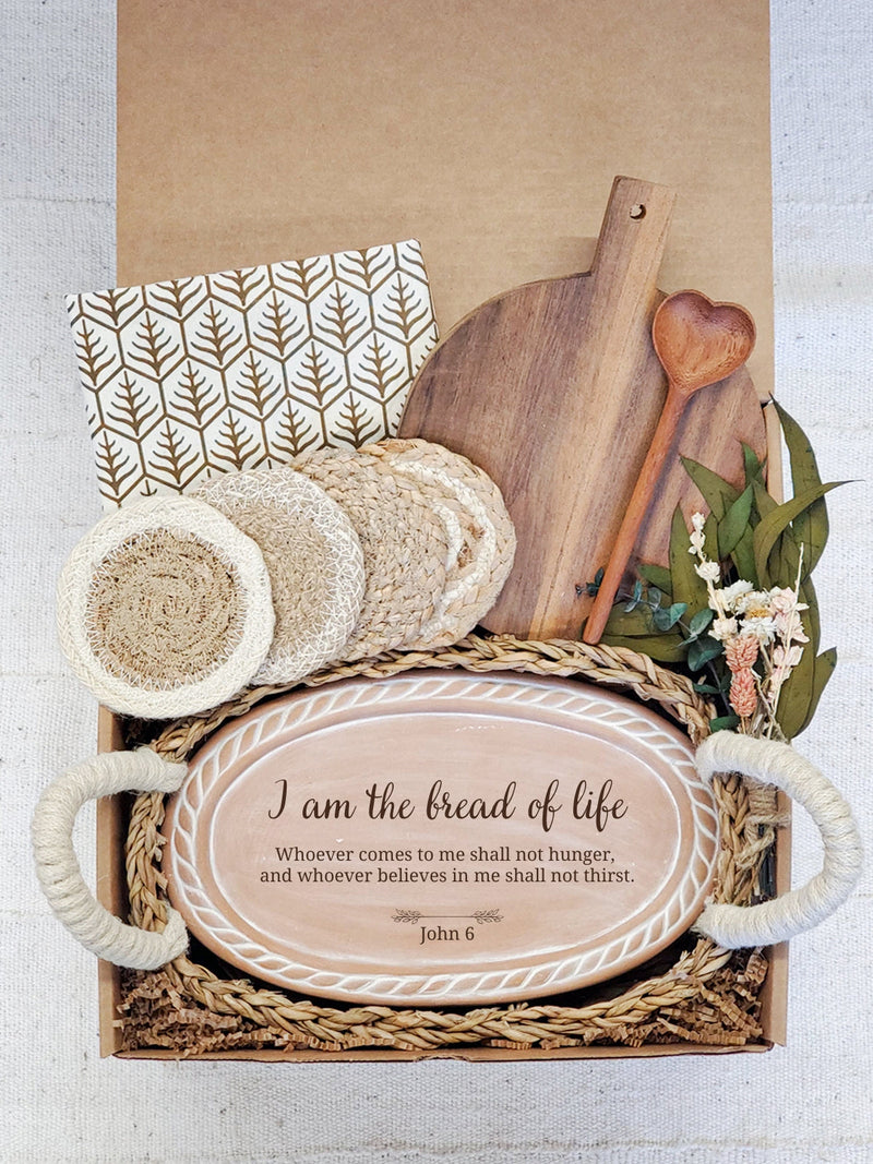 Bread Warmer Gift Box With Wooden Board and Spoon - Bible Oval