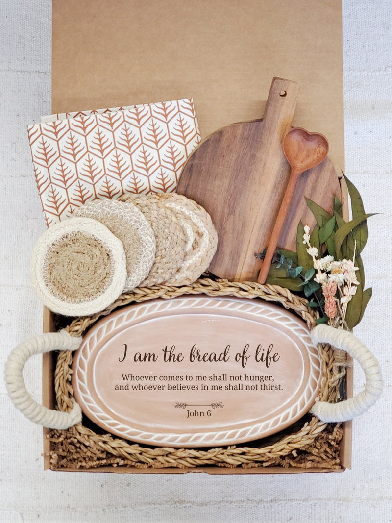 Bread Warmer Gift Box With Wooden Board and Spoon - Bible Oval