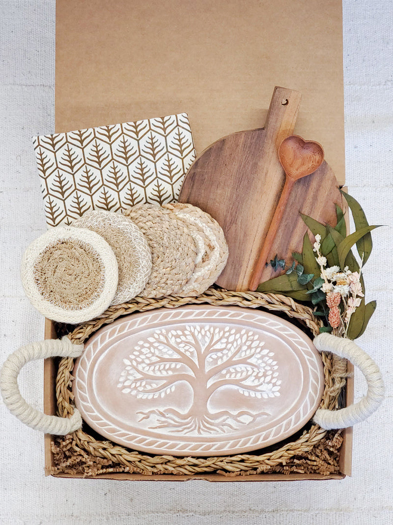 Bread Warmer Gift Box With Round Wooden Board and Spoon - Oval