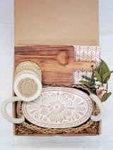 Bread Warmer Gift Box With Rectangular Wooden Board and Spoon - Oval