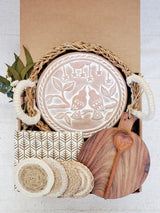 Bread Warmer Gift Box With Round Wooden Board and Spoon - Round