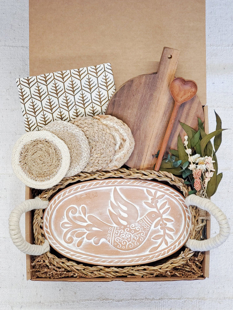 Bread Warmer Gift Box With Round Wooden Board and Spoon - Oval