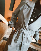 Soho Slouch Leather Trench Grey Wool