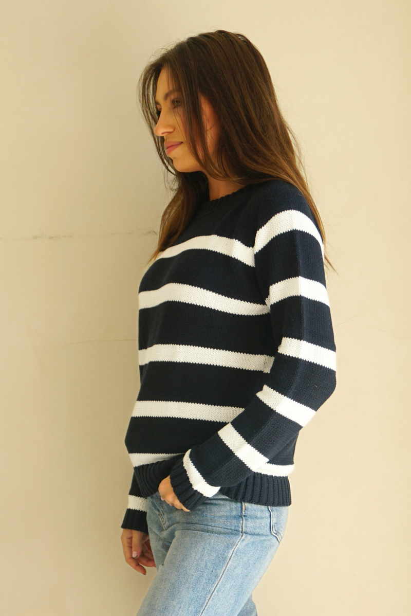 Sloane Crewneck in Midnight Navy Stripe