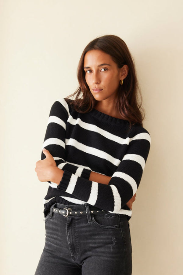 Stripe Sloane Crewneck in Black