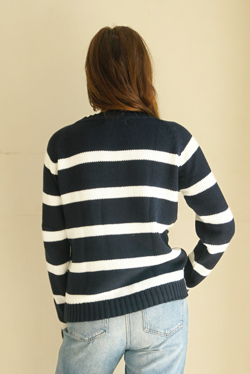 Sloane Crewneck in Midnight Navy Stripe