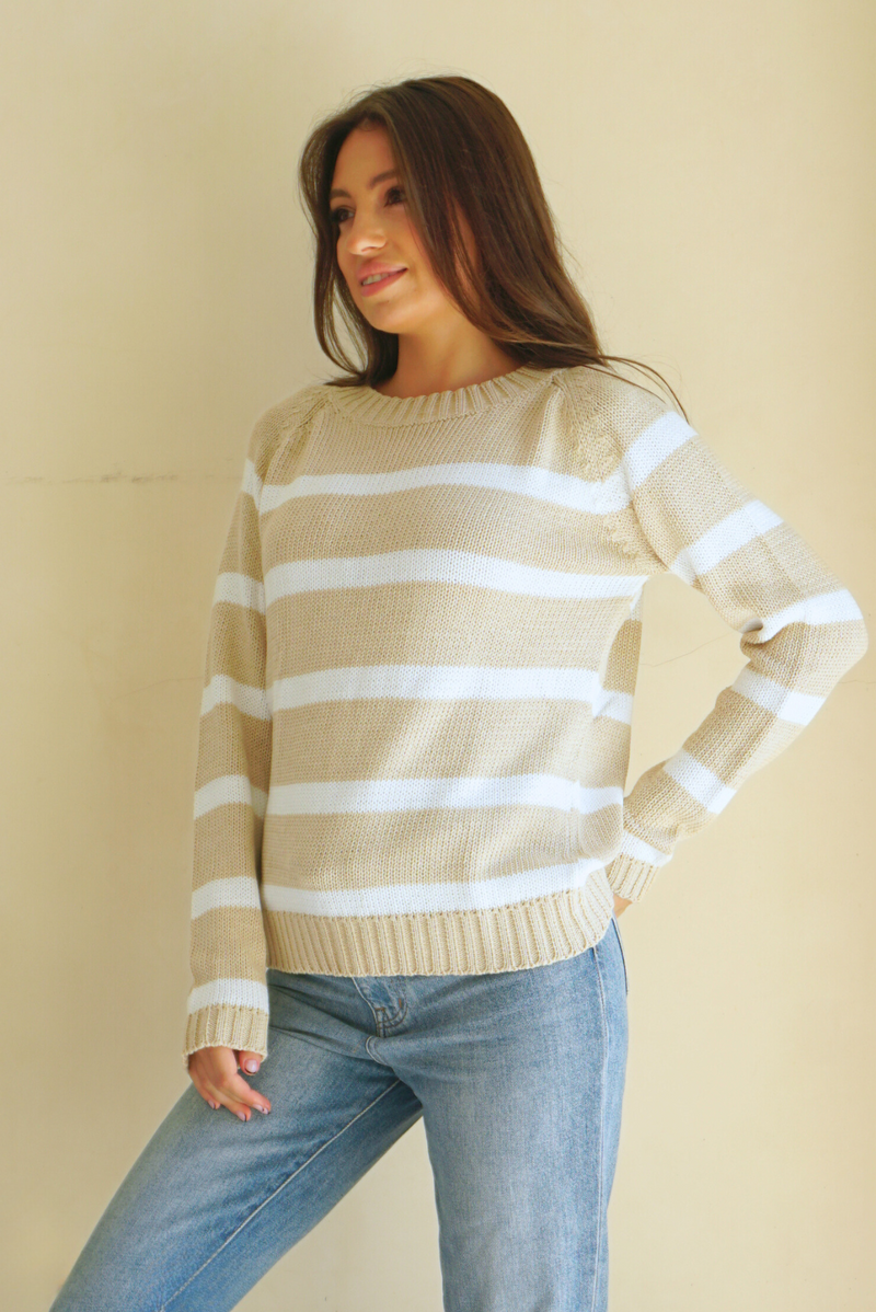 Sloane Crewneck in Sand Dune Stripe