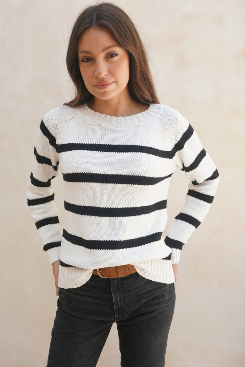 Sloane Crewneck in Off White Stripe