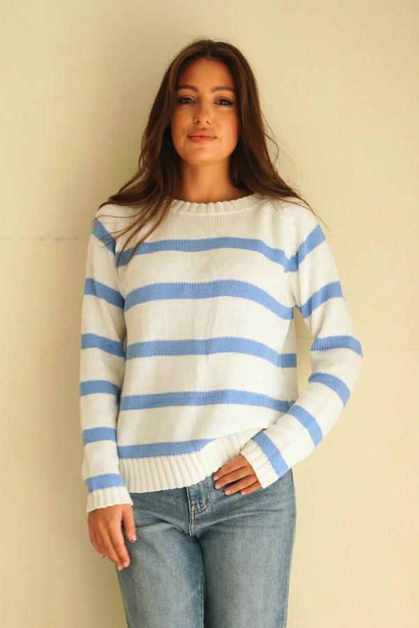 Sloane Crewneck in Coastal Blue Stripe