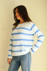 Sloane Crewneck in Coastal Blue Stripe