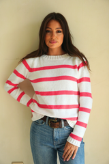 Sloane Crewneck in Rasberry Stripe