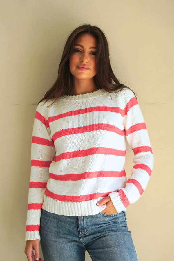 Sloane Crewneck in Rasberry Stripe