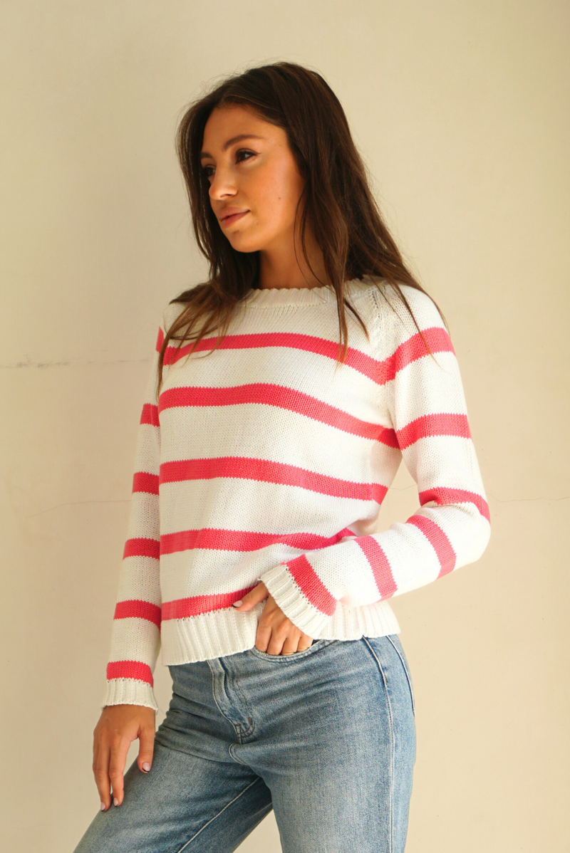 Sloane Crewneck in Rasberry Stripe