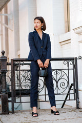 Navy Peak-Lapels Single-Breasted Blazer