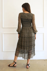 Stella Midi Dress in Olive Ikat