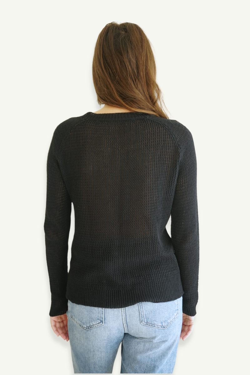 Openwork Sloane Crewneck in Black