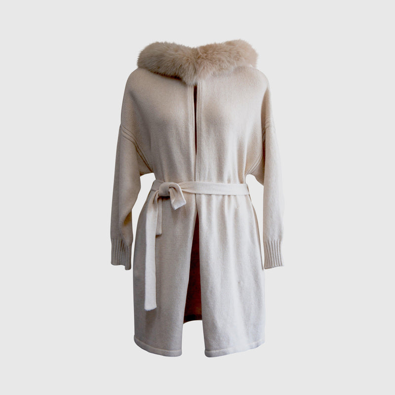 Cashmere Wrap Cardigan With Fox Fur