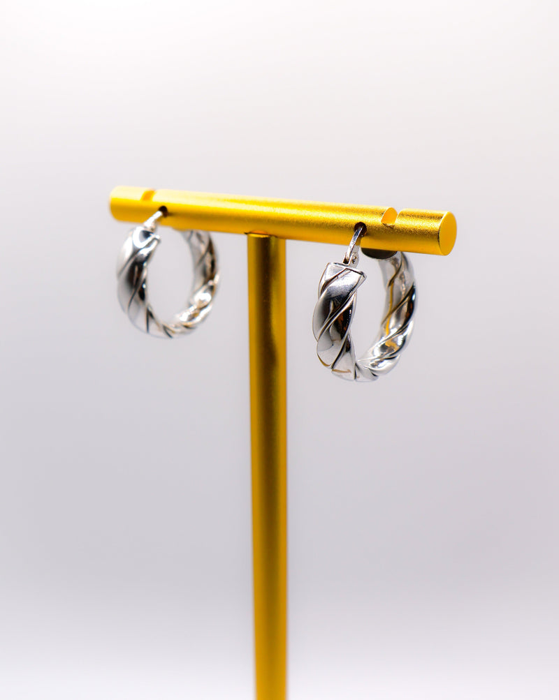 Italian Twisted Texture Silver Hoop Earrings