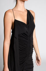 Margot A-Symmetrical Shirring Black Dress