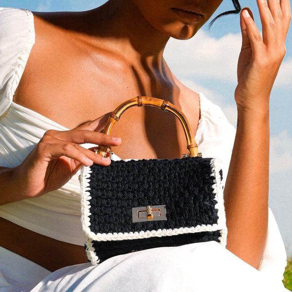 AIRMAIL Petite Crochet Handbag in Black & White