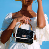 AIRMAIL Petite Crochet Handbag in Black & White