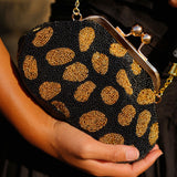 ARNOLDI Black Gold Hand-Beaded Clutch in Black & Gold