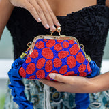 ARNOLDI Mandy Hand-Beaded Clutch, in Savoy Blue & Red