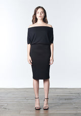 ALEXI Off-the-Shoulder Black Knit Dress