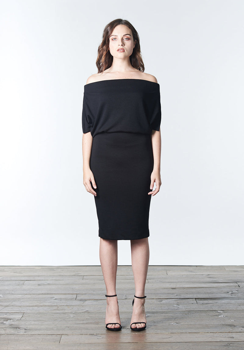 ALEXI Off-the-Shoulder Black Knit Dress