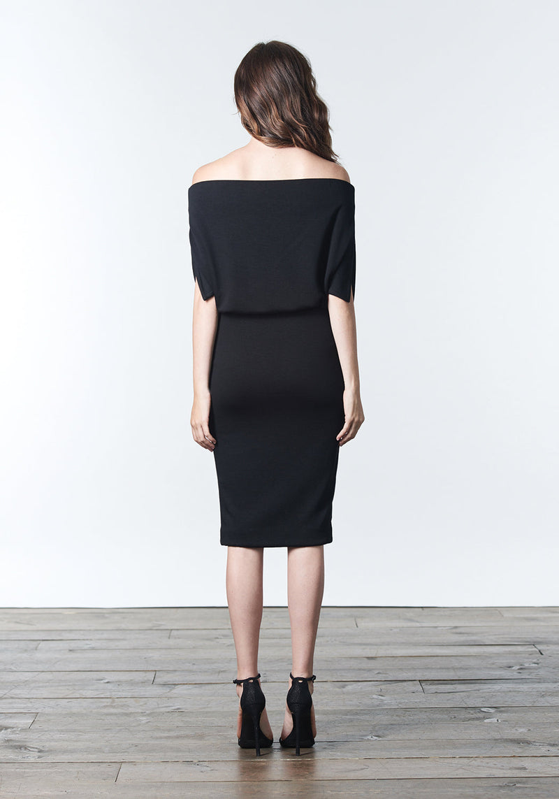 ALEXI Off-the-Shoulder Black Knit Dress