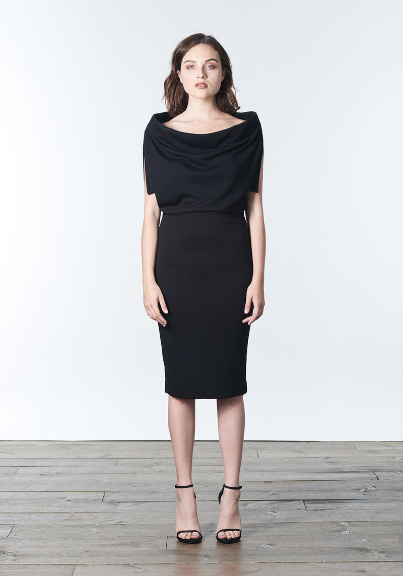 ALEXI Off-the-Shoulder Black Knit Dress