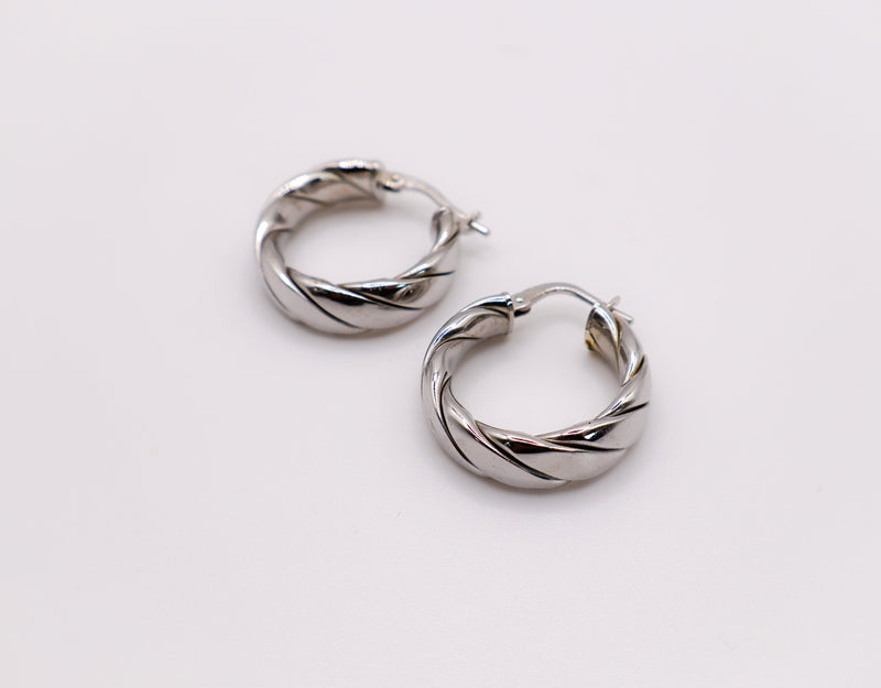 Italian Twisted Texture Silver Hoop Earrings