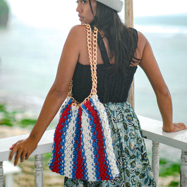 COLETTE Macrame Beach Bag in Red, White & Blue