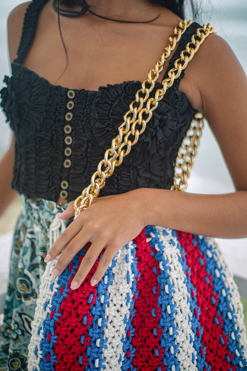 COLETTE Macrame Beach Bag in Red, White & Blue