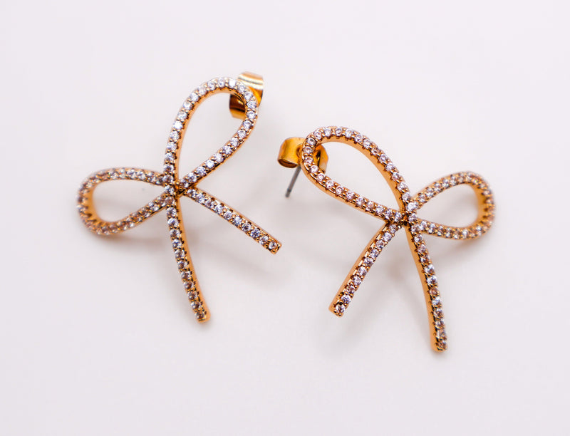 Golden Bow Tie Sparkle Earrings