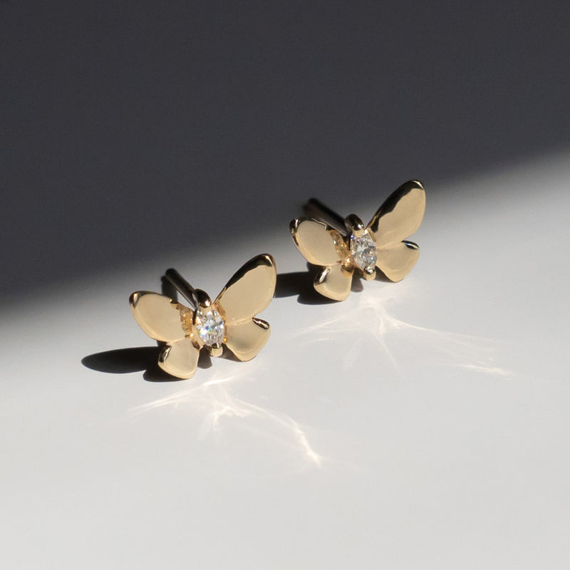 Butterfly Diamond Earring - 14K Yellow Gold