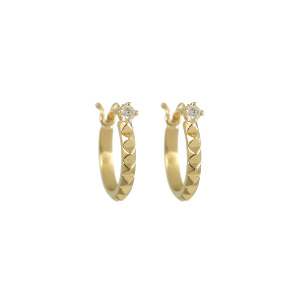 Diamond Debbie Hoop Earring - Pyramid Spike Hoop Earring With Diamond 14k Yellow Gold