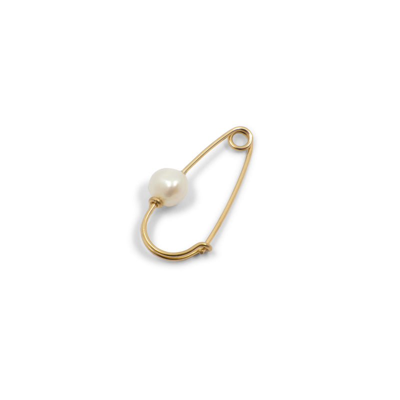 Pearl Wire Safety Pin Earring (Coiled) - 14k Yellow Gold