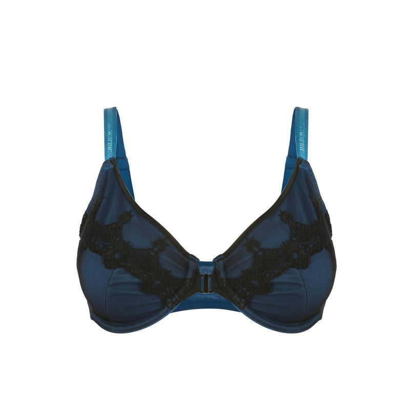 Elysia - Navy Blue Silk & Organic Cotton Front Closure Full Cup Underwired Bra