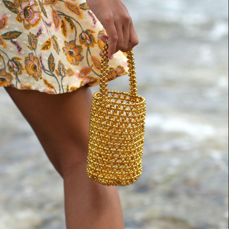 GOLDA Metallic Beads Bucket Bag