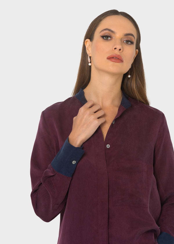 Merlot Grace Band Collar Shirt