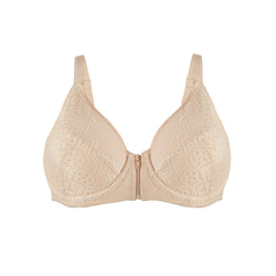 Grace - Peach Silk & Organic Cotton Lace Front Zip Wired Bra