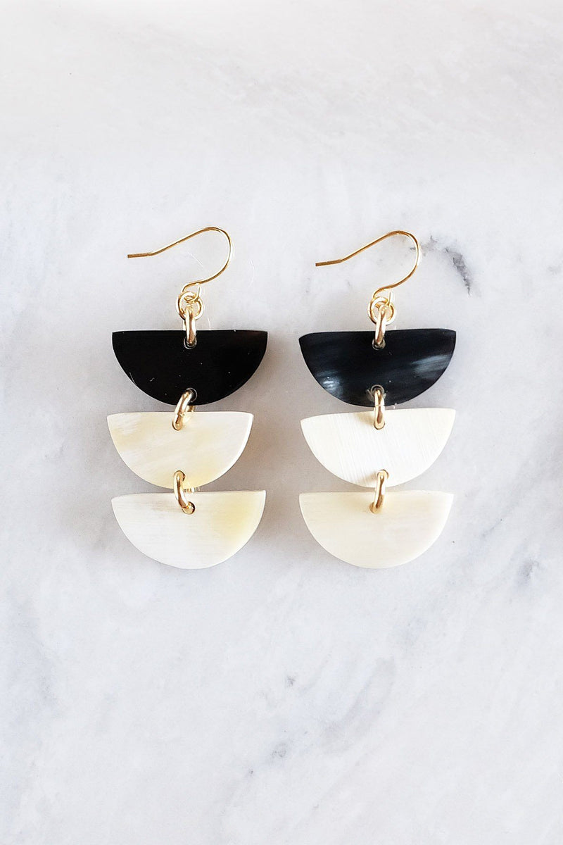 Hanoi Triple Crescent Buffalo Horn Earrings