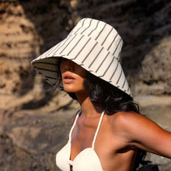 HARPER Handwoven Striped Cotton Hat in Black and Off-White