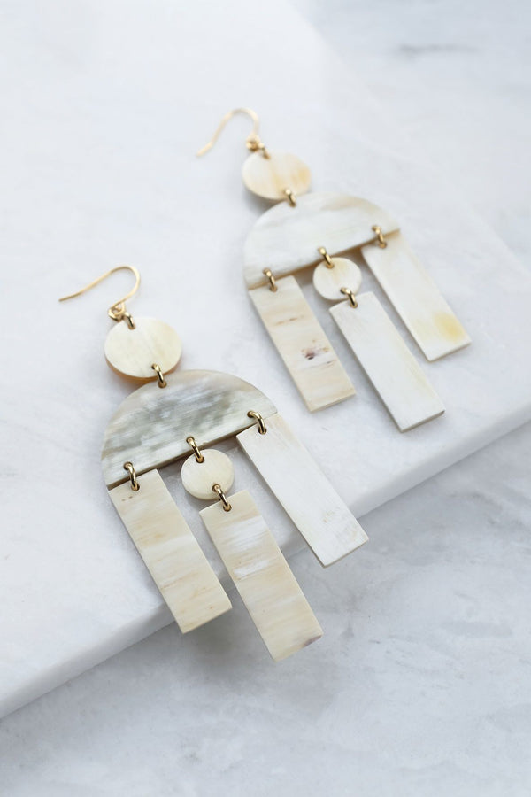 Hoang Hau Buffalo Horn Chandelier Statement Earrings