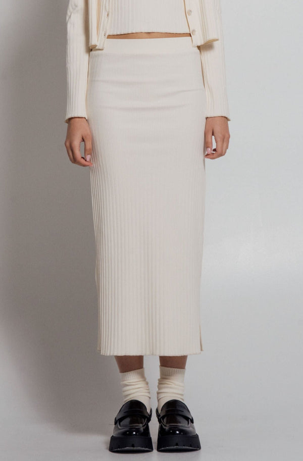 Rib Knit Midi Skirt Ivory