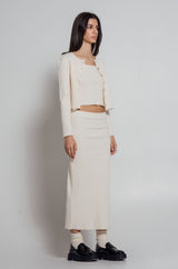 Rib Knit Midi Skirt Ivory