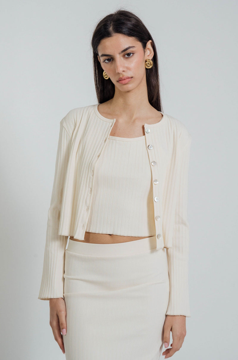 Rib Knit Cardigan Ivory