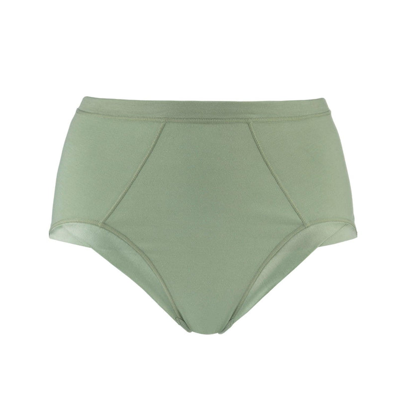 Marrow-High Waisted Silk & Organic Cotton Full Brief in Aspen Green